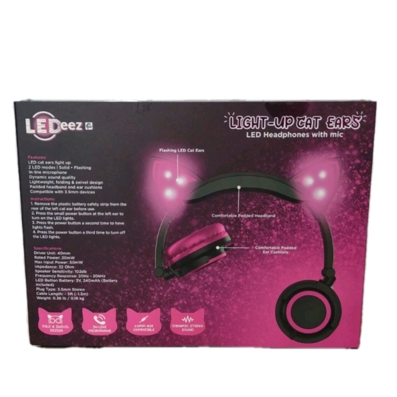 LeDeez Light-Up Cat Ears LED Headphones Kids Gifts Gaming - Picture 5 of 6